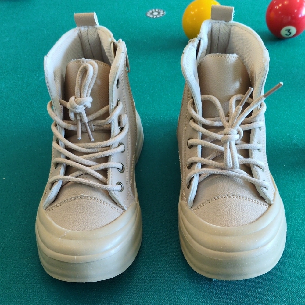Cream Rain and Snow Boots with High-Top Design and Thick Rubber Sole